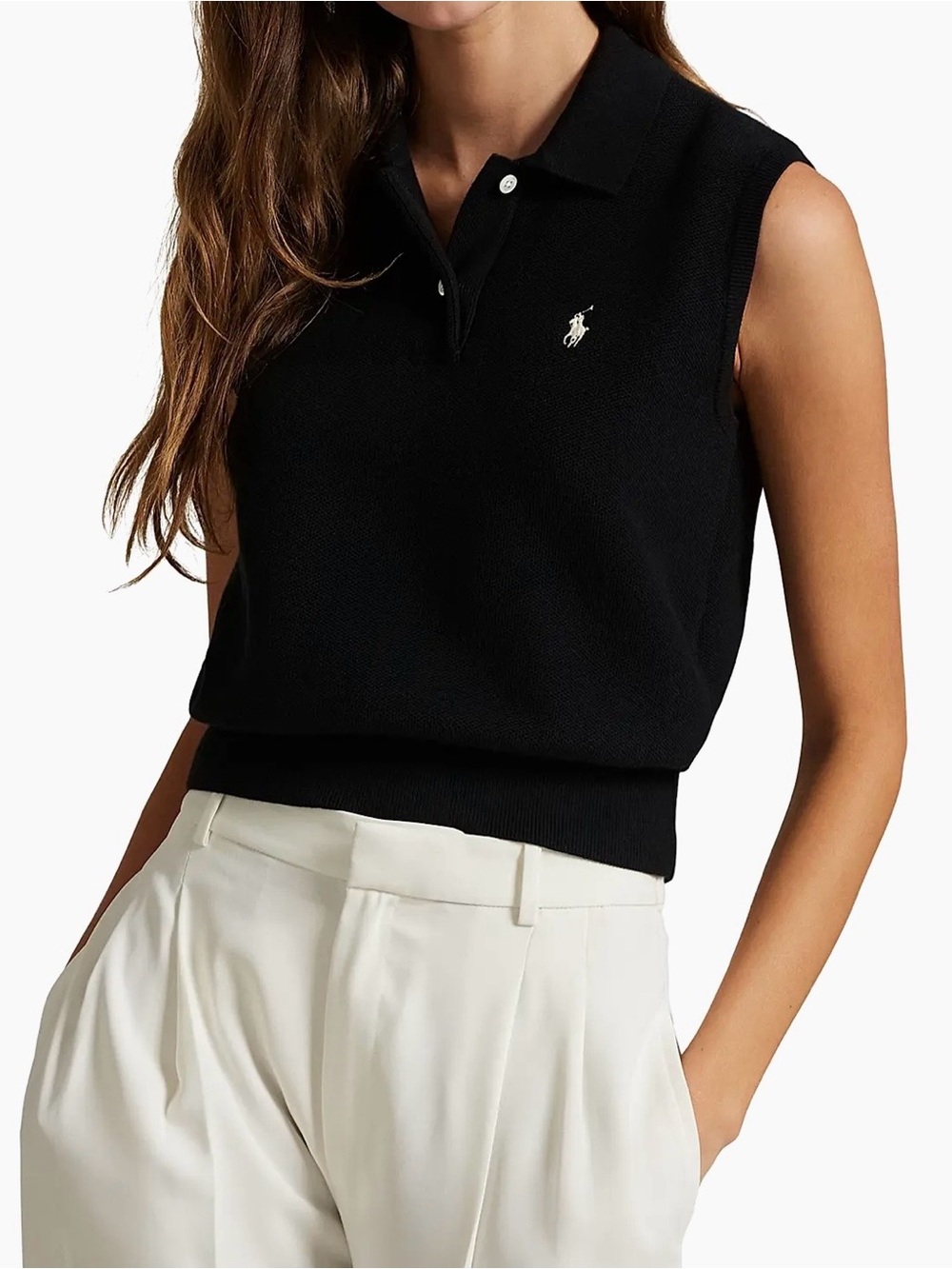 Polo by Ralph Lauren Black Sleeveless Polo Knit Top with White Logo